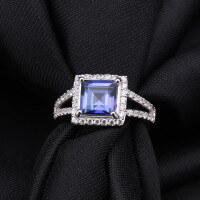 wholesale S925 Silver Inlaid Crystal, Factory Direct Supply Colored Gemstone Ring for Women, Light Luxury, Simple and Fashionable-Violet Blue-Coated Crystal US Size 8