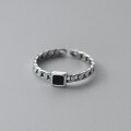 wholesale S925 silver open ring women's Thai silver geometric black square vintage Korean style jewelry J9778-0-1