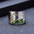 wholesale Original design new Chinese-style gemstone ring in S925 sterling silver with natural diopside, topaz, and amethyst-0-2