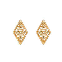 wholesale S925 silver plated with 14k gold retro palace-style rhombus hollow window pattern ear clips, wholesale from Dunli Jewelry Manufacturer-Vintage ear clip (single)  925 silver