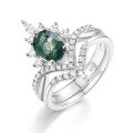 wholesale S925 Sterling Silver Cross-Border Bestseller Natural Moss-Inlaid Ring for Women, Stylish and Fashionable Aqua Agate Matching Pair for Wholesale-0-8