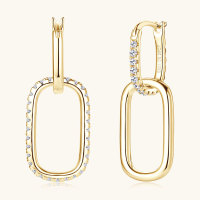 wholesale S925 Sterling Silver Korean Instagram Style Asymmetric Moissanite Earrings for Women, Fashionable and Elegant Personality Earring Drop Wholesale-Gold-Small Paperclip 0.16 carat +0.16 carat