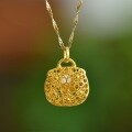 wholesale 925 silver gold-plated metal material New Chinese style Hetian jade pendant necklace with hollow filigree, includes certificate, antique jade pendant with handbag-0-1