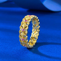 wholesale S925 Silver Italian Craftsmanship Checkerboard Grace Brushed Ring, Xiaohongshu Same Style, for Daily Wear-R1321 Gold Diamond Lace Ring  Size 6