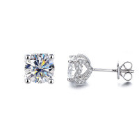 wholesale S925 Sterling Silver Cross-Border European and American Small Chanel Style Four-Prong Moissanite Earrings, Exquisite High-End Micro-Set Heart-Shaped Earrings for Women-1 carat + 1 carat yellow gold (white zircon) earrings  925 silver