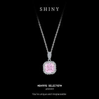 Metal Alloy Blazing Crystal Princess-Cut Pendant Necklace-S925 Sterling Silver + High Carbon Diamonds  925 Silver
