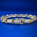 wholesale S925 Silver Heavy Craft New XO Row Diamonds Two-Tone Bracelet, European and American Retro Fashion Cross-Border Style-0-5