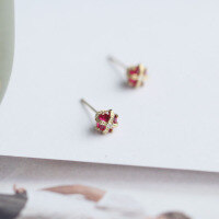 wholesale 9K Solid Gold Queen's Crown Small Zircon Rose 3D Royal Elegant Small Ear Studs-9K per price
