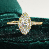 18K Gold Plated S925 Silver Heart Shaped Moissanite Ring with Halo Setting-1ct (set with moissanite)  6 yards