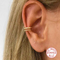 wholesale S925 Sterling Silver INS Minimalist Double-Layer Line Ear Cuffs for Women, Hypoallergenic-0-2