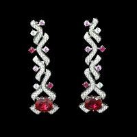 wholesale Gold Plated 925 Silver High Carbon Diamond GRC Lab-Grown Ruby Oval Party & Event Women's Earrings-GRC Cultured Ruby-Pigeon Blood Red 925 Silver