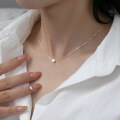 wholesale S925 Sterling Silver Brushed Square Necklace, Minimalist Niche Design Elegant Women's Necklace Y00648-0-1