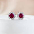 wholesale S925 Silver New 40mm Round Pigeon Blood Red Stud Earrings, Fashionable and Versatile Commuting Essential for Live Streaming and Xiaohongshu-0-0