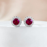 wholesale S925 Silver New 40mm Round Pigeon Blood Red Stud Earrings, Fashionable and Versatile Commuting Essential for Live Streaming and Xiaohongshu-E527 Pigeon Blood Red>925 Silver