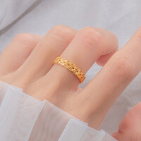 wholesale 925 Silver Fashionable Phoenix Tail Wheat Hollow Out Index Finger Ring for Women, Light Luxury Trendy Wide Band Open Adjustable Ring-xb773-gold