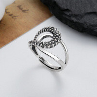 wholesale S925 Sterling Silver Retro Geometric Crossover Design Wide Band Thai Silver Ring, Wide Vintage European and American Style Fashion Accessory Ring-325FJ/approx. 2.88g Adjustable opening