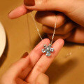 wholesale S925 sterling silver lightweight luxury vintage aquamarine necklace, new women's ins minimalist style blue flower choker-0-2