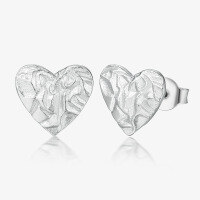 wholesale 925 Sterling Silver Heart Texture Stud Earrings Set, Ins Style Small and Minimalist Valentine's Day Gift Necklace Bracelet Set-Heart Texture Earrings 925 Silver