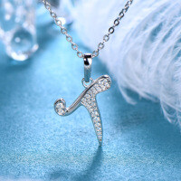 Metal Alloy Creative 26-Letter Simple Moissanite Necklace with Advanced Group Setting-T-style [Clearance Sale with Free Shipping]  925 Silver