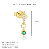 wholesale S925 Sterling Silver ultra-sparkling green diamond earrings, fashionable, trendy, luxurious, and exquisitely irregular-E4677-Gold/Single