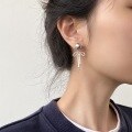 wholesale Sterling Silver S925 Gray Pearl Back Bow Ear Studs Simple Sweet Elegant Long Two-Way Earrings-0-1