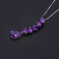 wholesale S925 Silver Inlaid Natural Gemstone Necklace Pendant with Luxurious High-End Natural Amethyst-0-2