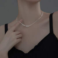 wholesale S925 Silver Nalan Simple Necklace Korean Style Elegant Personality Geometric Ellipse Tin Pattern Chasing Collarbone Chain D8825-S925 Silver Necklace 925 Silver