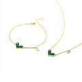 wholesale 925 Sterling Silver Inlaid with Heart-Shaped Malachite Simple and Versatile Silver Bracelet for Women, Small Wholesale, Bfirst Autumn New Collection-0-2