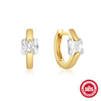 wholesale S925 Sterling Silver with Inlaid Colorful Diamonds, Light Luxury Design Ear Hoops,INS。-Gold-Green Diamond