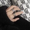 wholesale 925 Silver Small Demon Couple Open Ring Trendy Men's Japanese Retro Ins Niche Personality Wide Band Ring-0-3