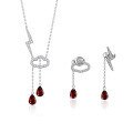 wholesale S925 silver cloud and lightning design earring and necklace set inlaid with colorful gemstone garnet-0-4