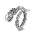 wholesale S925 Sterling Silver Majestic Ancient Style Retro Chinese Trend Heavy Craft Intricate Coiling Dragon Adjustable Ring Unisex-0-4