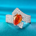 wholesale 925 Silver New 2-Carat Fanta Orange Micro-Paved Full Diamond Ring, 6*9 Pear-Shaped Orange, Playful Orange for Distribution-0-0