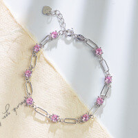 wholesale S925 Silver Korean Style Japanese Style Women's Summer New Pink Zircon Bracelet Versatile Elegant Pure Silver Fashion Jewelry-Sterling Silver Bracelet 925 Silver