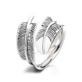 wholesale S925 Sterling Silver Retro Vintage Classic Feather Design Adjustable Ring for Men and Women-0-4