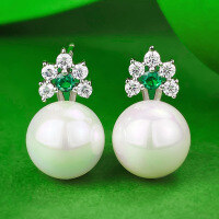 wholesale S925 Sterling Silver Flower Mother-of-Pearl Shell Pearl Earrings Set with High-Carbon Diamonds, New Design, Niche Style-E375 Earrings 925 Silver