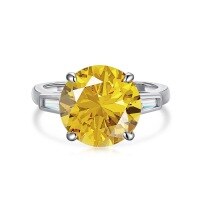 wholesale S925 Sterling Silver Ring for Women, Minimalist and Elegant with an Oversized 12*12mm Main Stone, Eight Hearts and Eight Arrows Colorful Zircon Ring for Wholesale-Yellow Diamond DY120537 No. 6