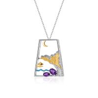 wholesale S925 Sterling Silver High-value Instagram Style Pendant with Moonlight and Ripples Design Full Artisan Boat-Shaped Necklace Featuring Natural Gemstones-Natural peridot necklace