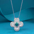 wholesale S925 Silver Four-Leaf Clover Paraiba Mother-of-Pearl Necklace, Fashionable and Versatile Commuter Pendant, Live Stream Best Seller-0-0