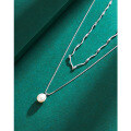 wholesale 925 Sterling Silver Freshwater Pearl Layered Necklace for Women, Minimalist and Elegant Double Layer Choker Accessory-0-2