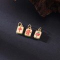 wholesale Gold-plated 925 Ancient Silver Enameled Mahjong Red Zhong Fa Character and Bantam Chicken Double-sided Pendant for DIY Braided Bracelet Accessories-0-1