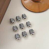 wholesale 3D Hard Silver 999 Pure Silver Six-Character Mantra Beads DIY Blessing Character Separator Barrel Beads Hand Bracelet Craft Accessories-Good Luck Model