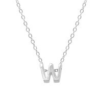 wholesale Metal 925 Silver Plain 26 Letters Pendant Necklace, Ins Luxury Hot-selling Choker-White Gold-W 925 Silver