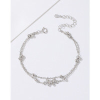 wholesale 925 Sterling Silver Bow Double Layer Bracelet for Women, Minimalist Luxury Small Brand Design, New Arrival High-End Female Accessories-Bracelet white gold &gt; 925 silver