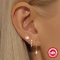 wholesale S925 Sterling Silver Geometric Octagonal Diamond Accent Marquise Flower Earring Set,。-0-3