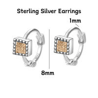 wholesale 999 Silver Women's Four-Leaf Clover Heart-Shaped Pure Silver Non-Removable Ear Cuff Hoop Earrings-Champagne-colored square diamond sterling silver earrings