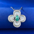 wholesale S925 Silver Four-Leaf Clover Paraiba Mother-of-Pearl Necklace Fashion Versatile Commuter Pendant Live Stream Edition-0-5