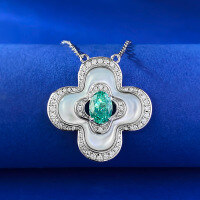 wholesale S925 Silver Four-Leaf Clover Paraiba Mother-of-Pearl Necklace Fashion Versatile Commuter Pendant Live Stream Edition-N359 Four-leaf Clover Paraiba Necklace 925 Silver