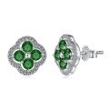 wholesale S925 Sterling Silver Korean New Style Four-Leaf Clover Necklace Ring Earrings Set with Colorful Zircon Inlay Design Wholesale Women's Jewelry-0-5