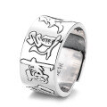 wholesale S925 Sterling Silver "Diligence Rewards" Heavy Wide Vintage Style Unisex Open Ring-0-5